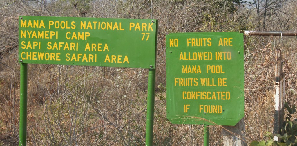 Sign post at entrance to Mana Pools